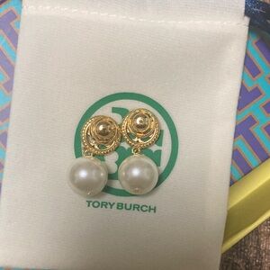 Tory Burch Gold and White Pearl Earrings